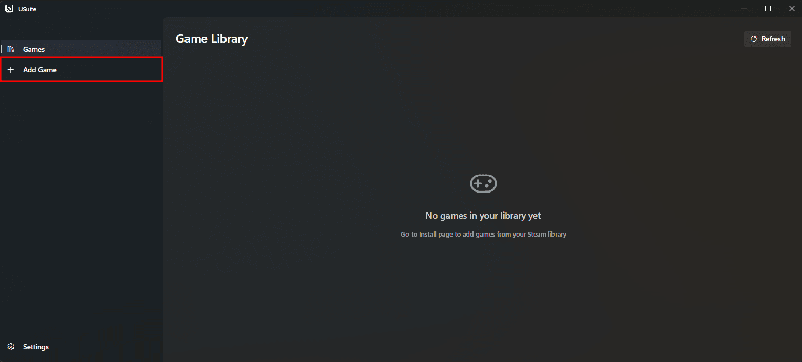 The Add Game button in the USuite sidebar