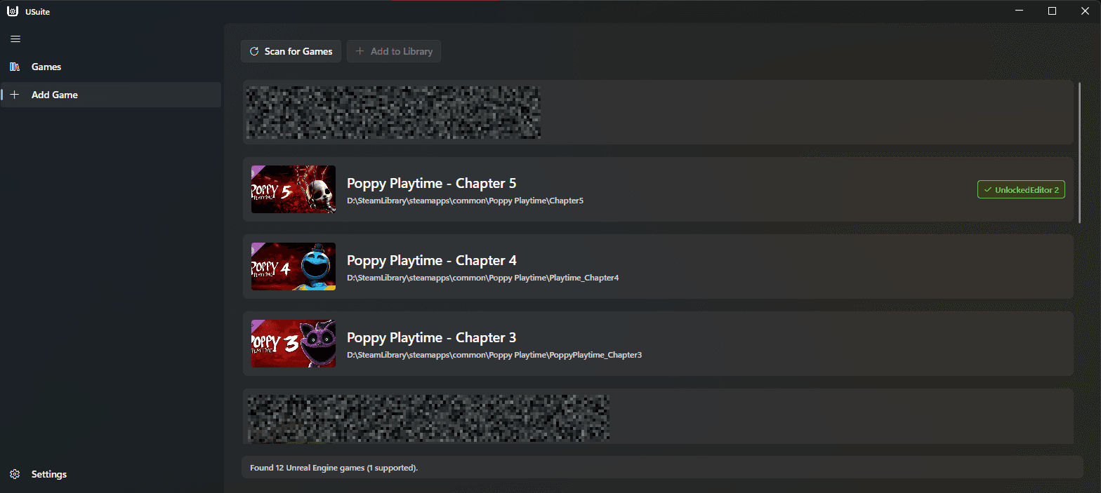USuite scanning the Steam library for supported games